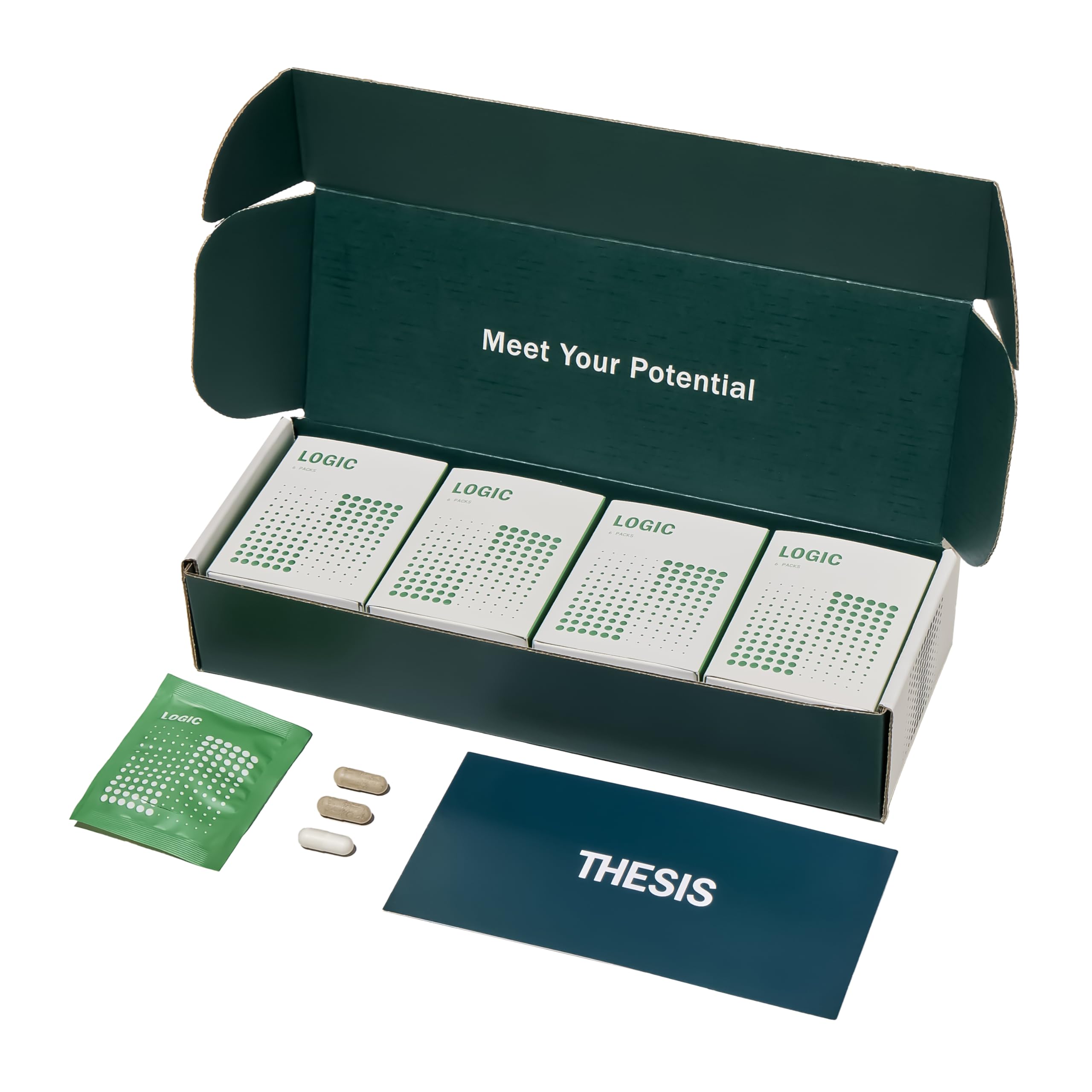 THESIS Logic bottle front shows packaging designed for focused study sessions