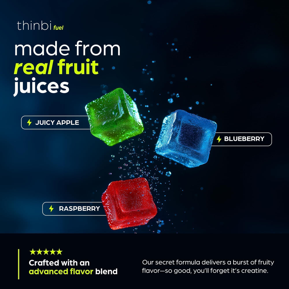 Thinbi Creatine Gummies serving scene shows easy daily supplementation.