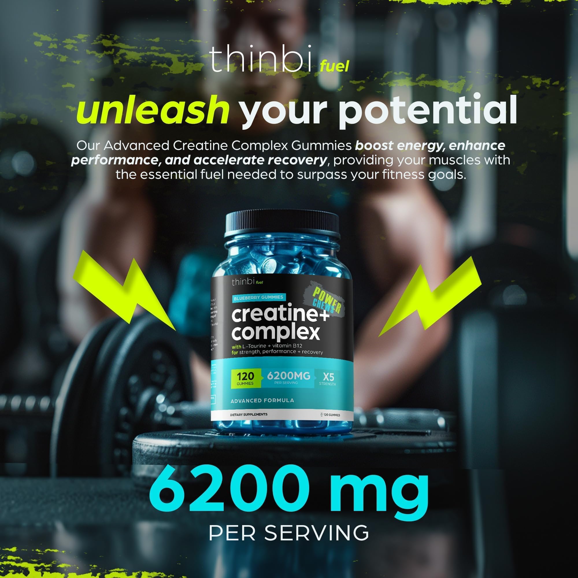 Gluten-free badge on Thinbi Creatine Monohydrate Gummies Complex 6200mg