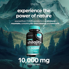 Thinbi Shilajit capsules with fulvic acid highlight mineral content.