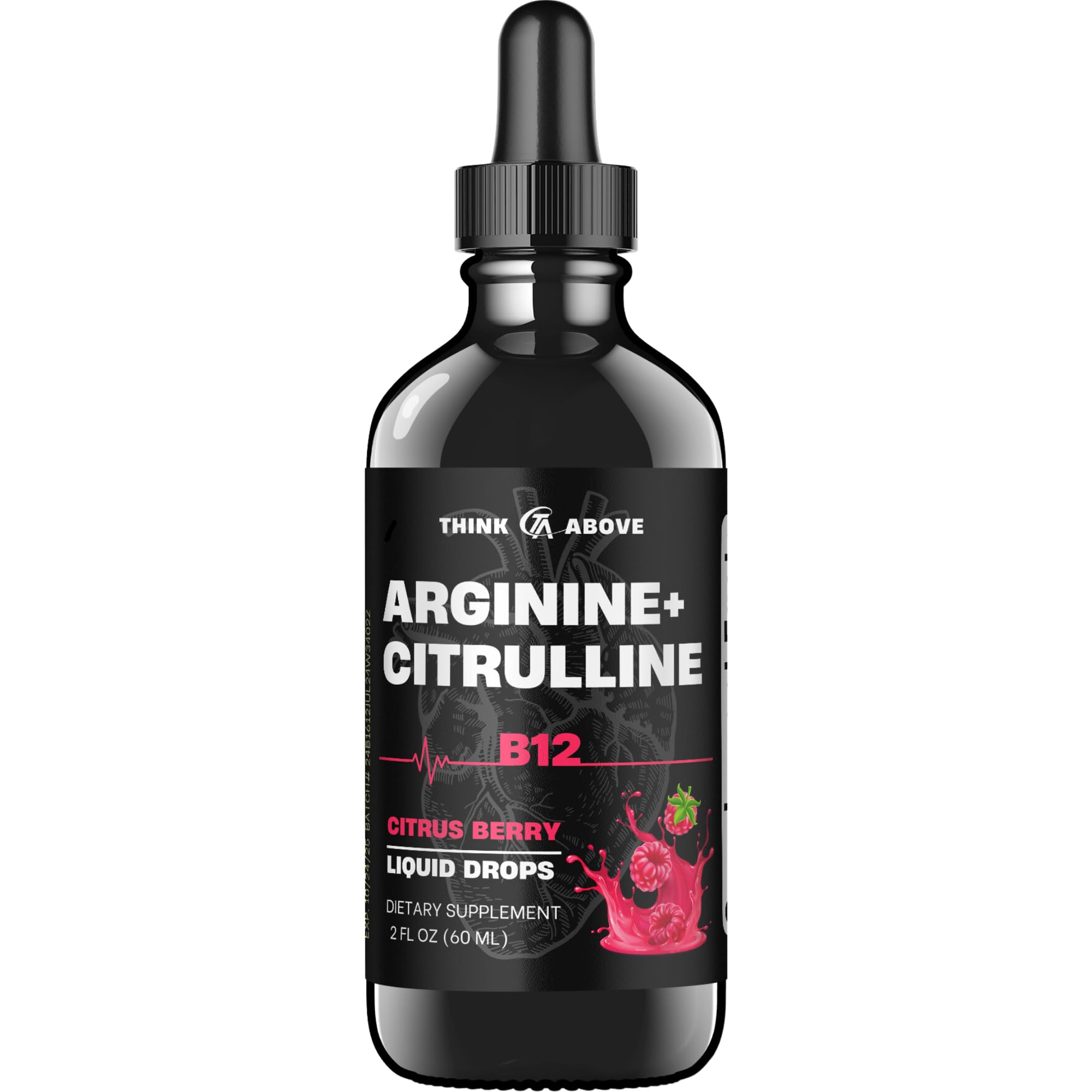 Think Above bottle with arginine-citrulline drops highlighting citrus berry flavor for energy support