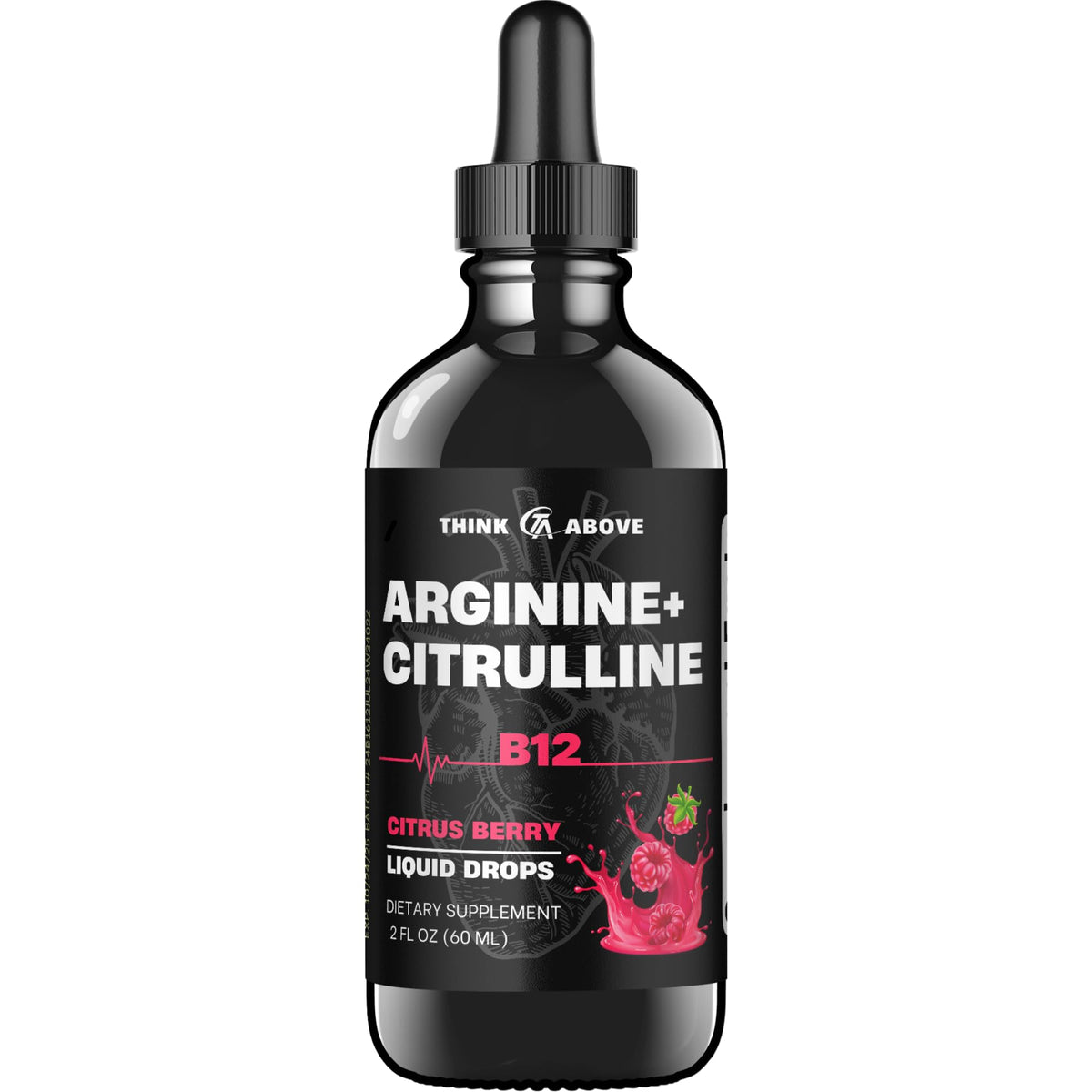 Think Above bottle with arginine-citrulline drops highlighting citrus berry flavor for energy support