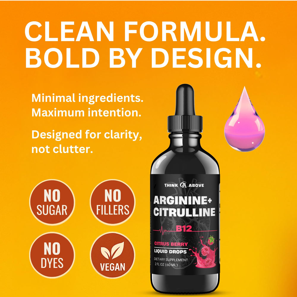 Think Above arginine-citrulline drops pour action emphasizes easy dosing on the go