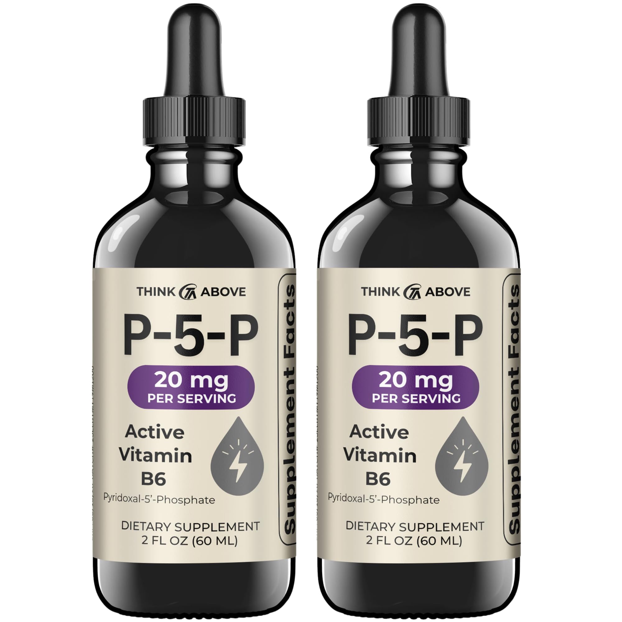 Think Above P5P Liquid Drops bottle shown for precise, flexible dosing.