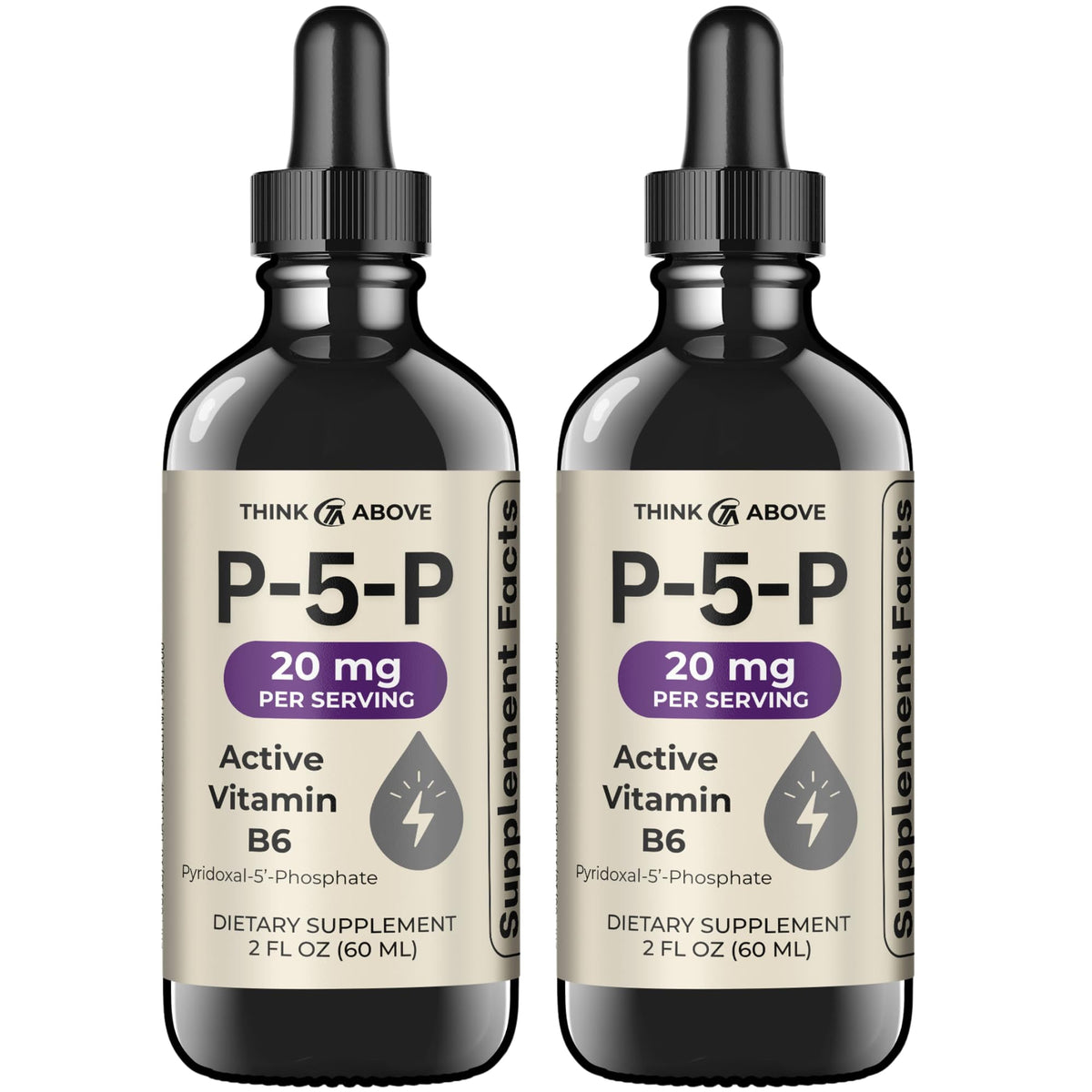 Think Above P5P Liquid Drops bottle shown for precise, flexible dosing.