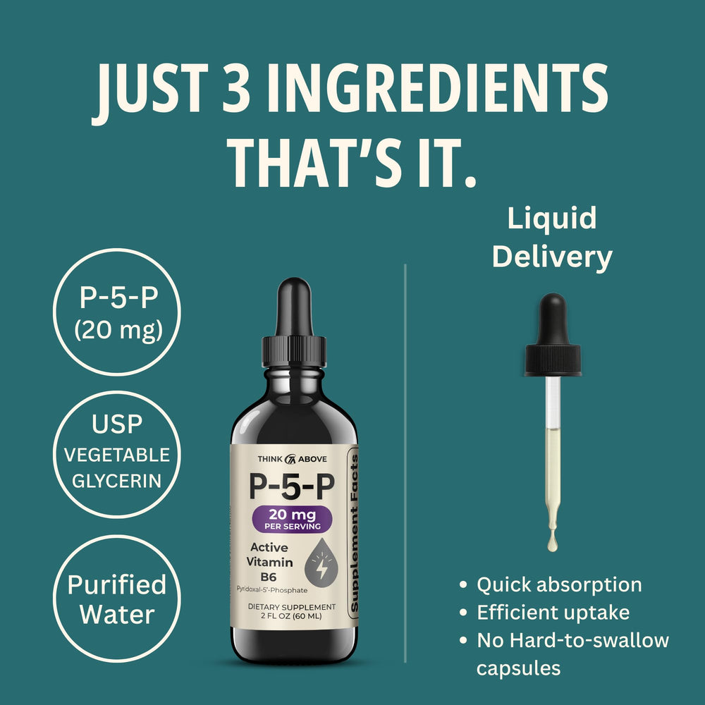 Think Above P5P Liquid Drops close-up reveals pure liquid formula suitable for dosing.
