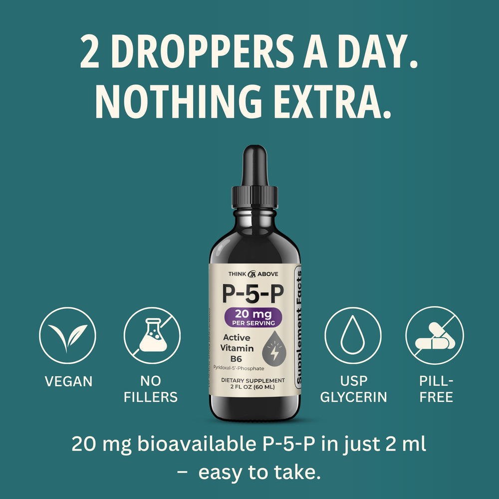 Think Above P5P Liquid Drops opaque glass bottle preserves freshness and potency.