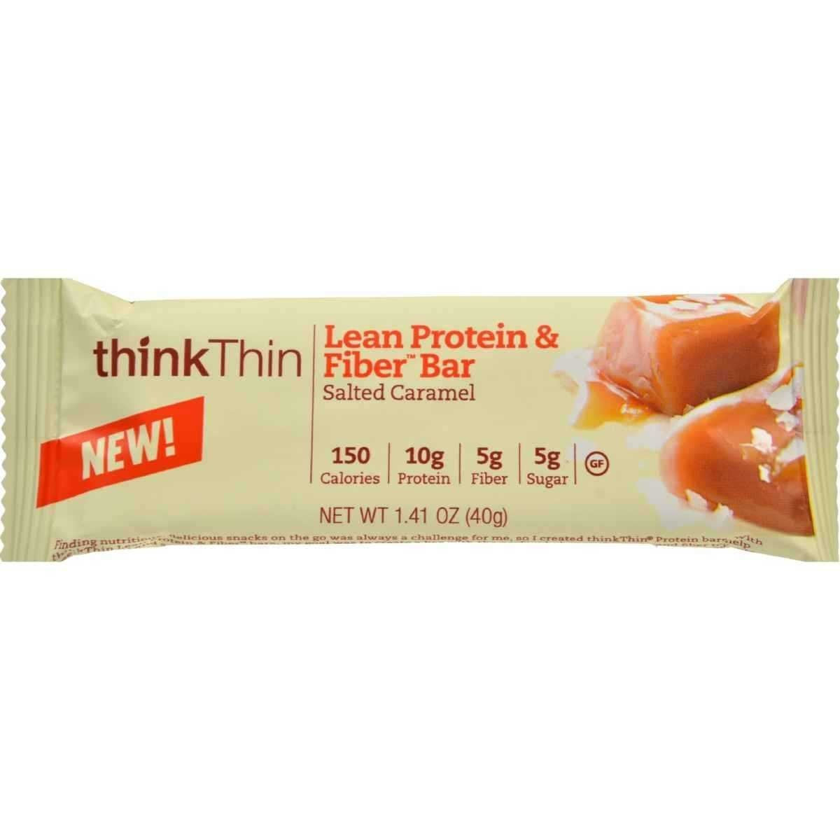 Think Thin salted caramel protein bar on-the-go snack for busy days.