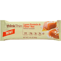 Think Thin salted caramel protein bar on-the-go snack for busy days.