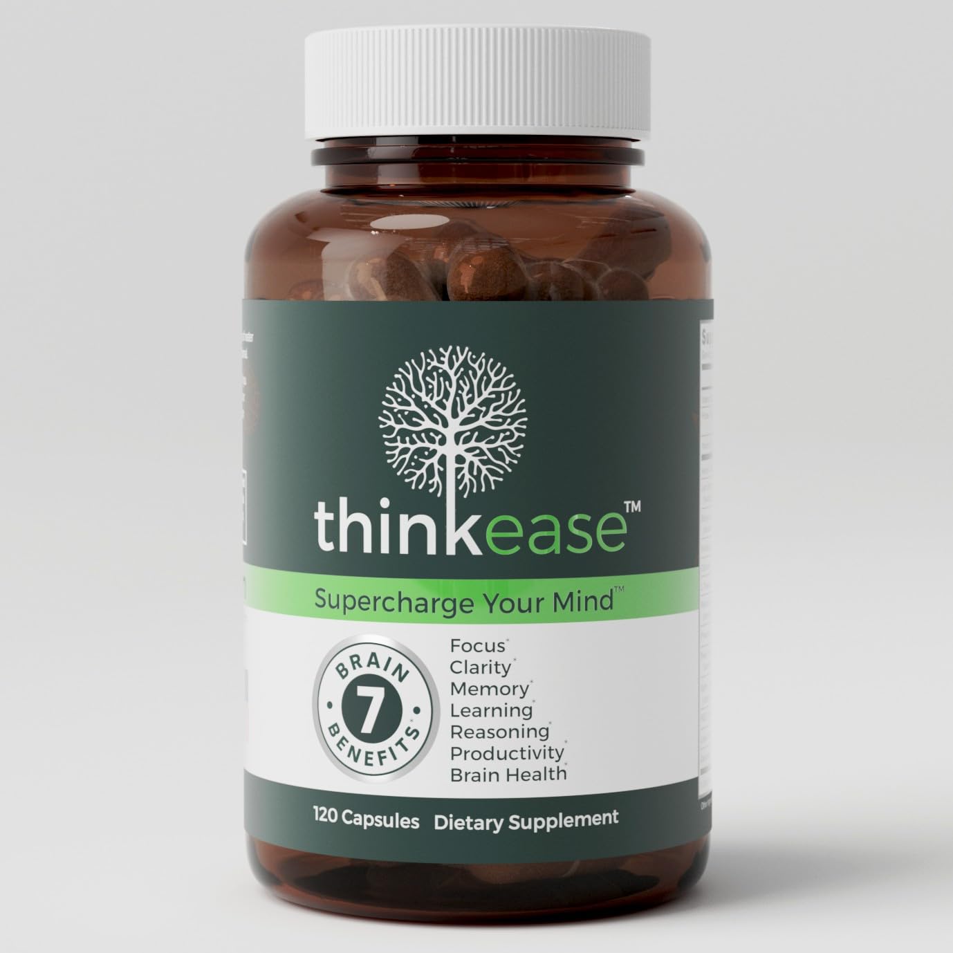 ThinkEase brain supplement bottle front view ready to support focus.