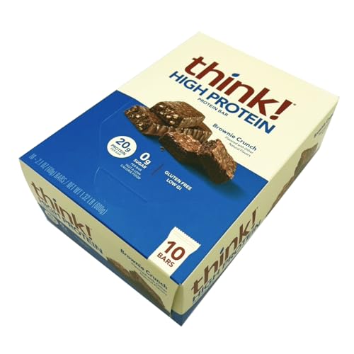 ThinkThin Brownie Crunch bar closeup showing texture and gluten-free appeal.