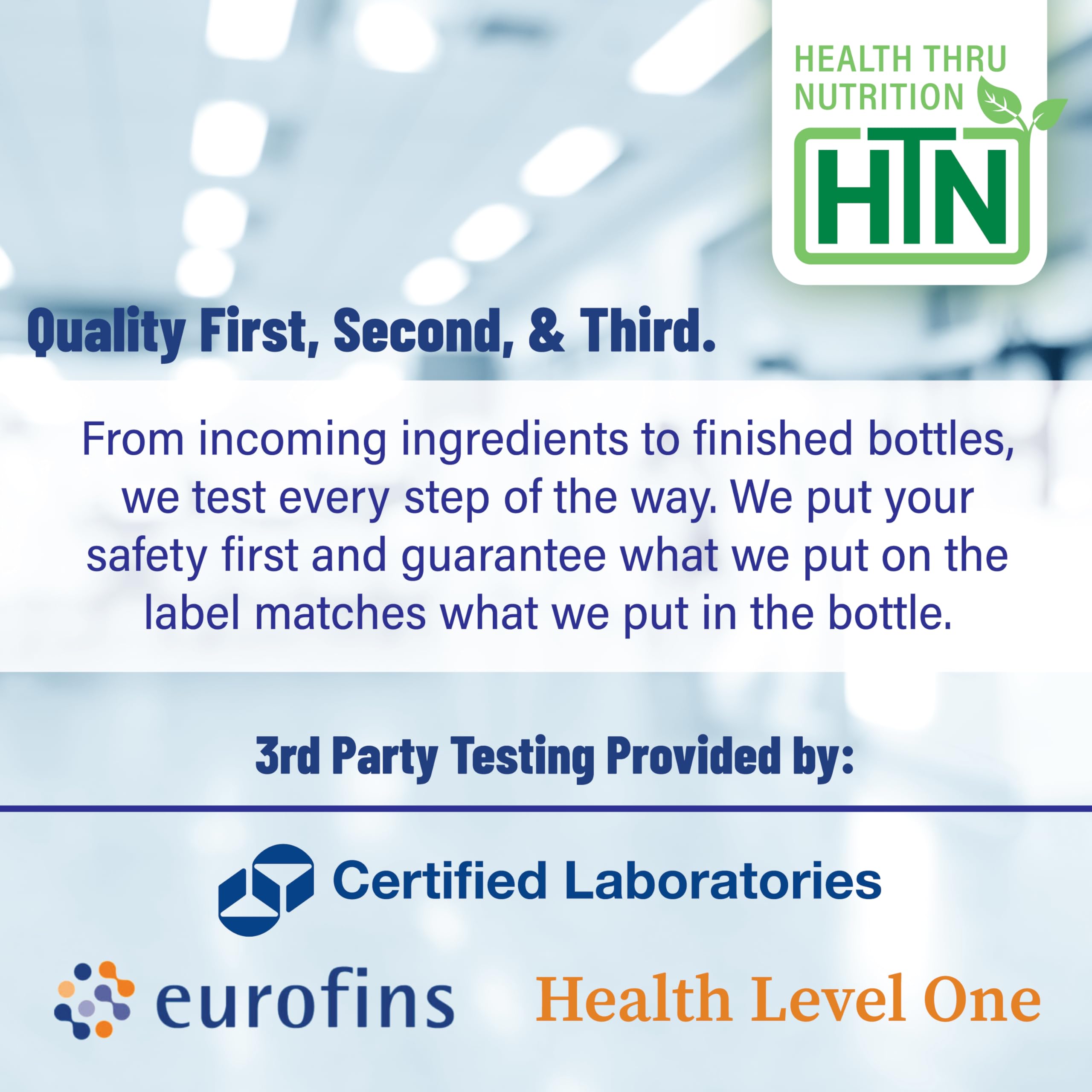 Third-party tested seal on packaging for transparency.