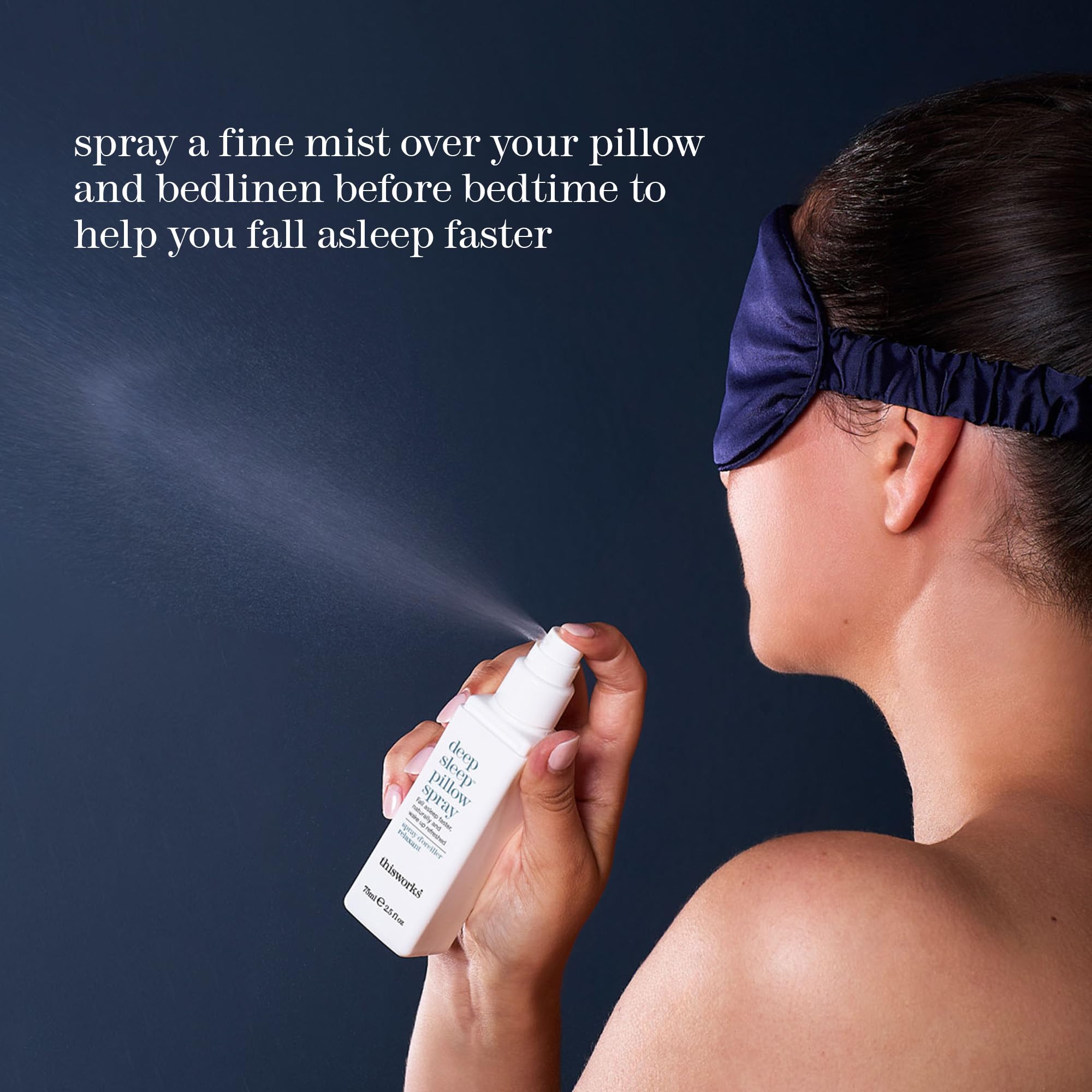 Thisworks Deep Sleep Pillow Spray mist in air, emphasizing aromatic comfort