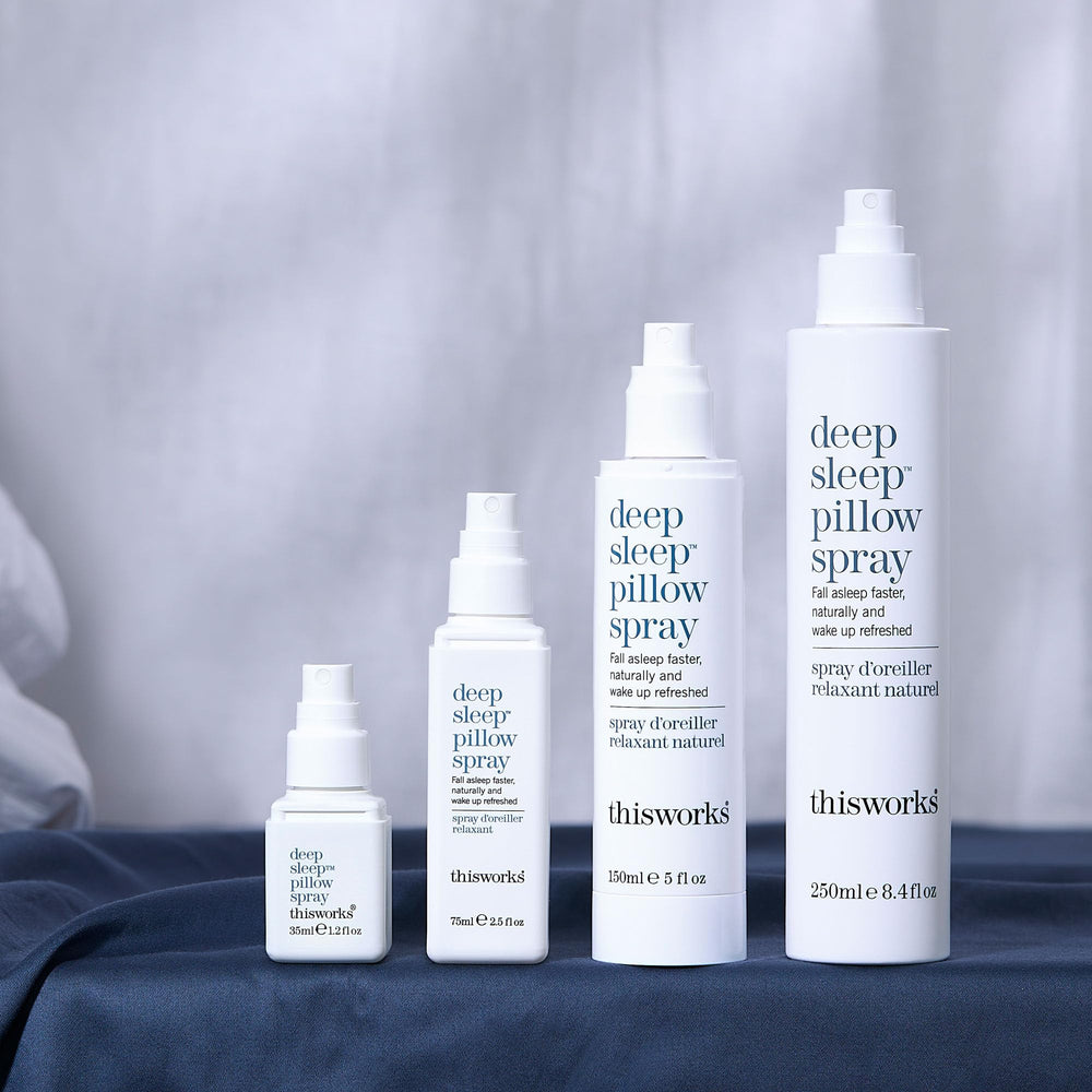 THISWORKS Deep Sleep Pillow Spray bedding-scene demonstrates easy nightly routine use.