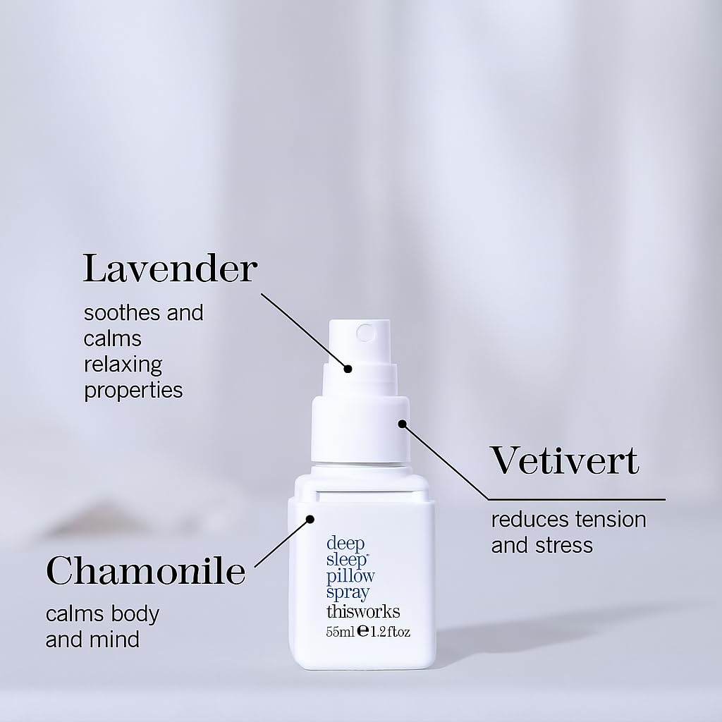 Lavender-infused THISWORKS spray bottle highlights soothing scent before sleep