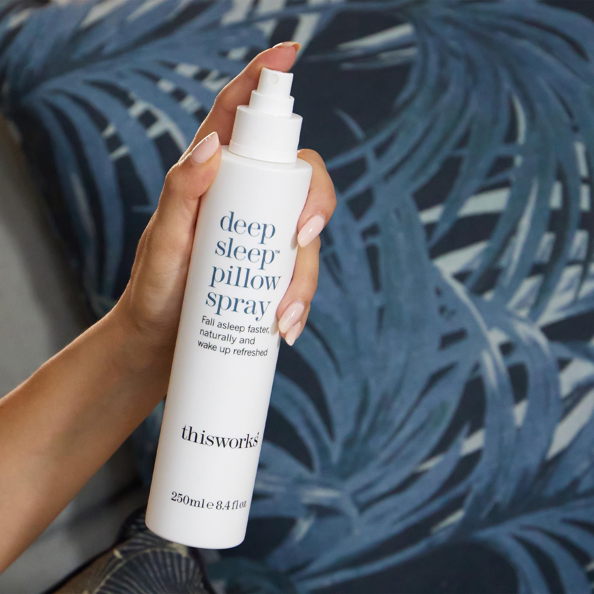 THISWORKS Deep Sleep Pillow Spray vetiver close-up emphasizes grounding scent for wind-down.