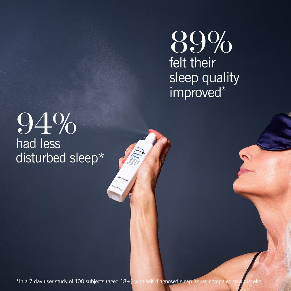 THISWORKS Sleep Plus Pillow Spray lavender scent for restful nights.