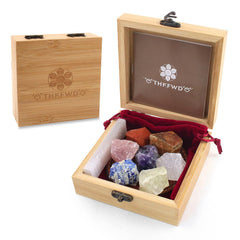 THKFWD 7 Chakras crystals set in wooden box for mindful energy balance.