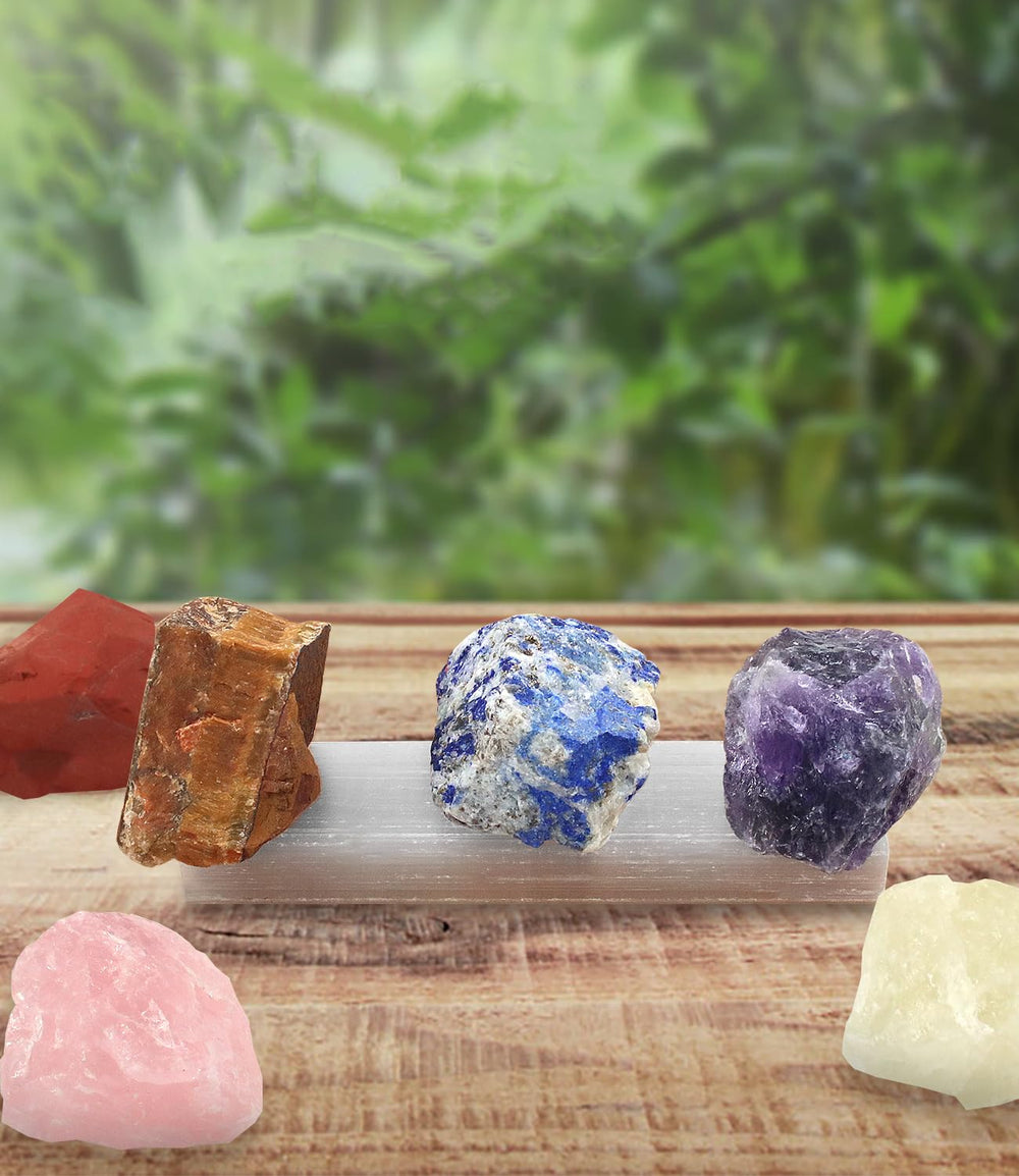 THKFWD wooden box with crystals keeps the set organized and portable.