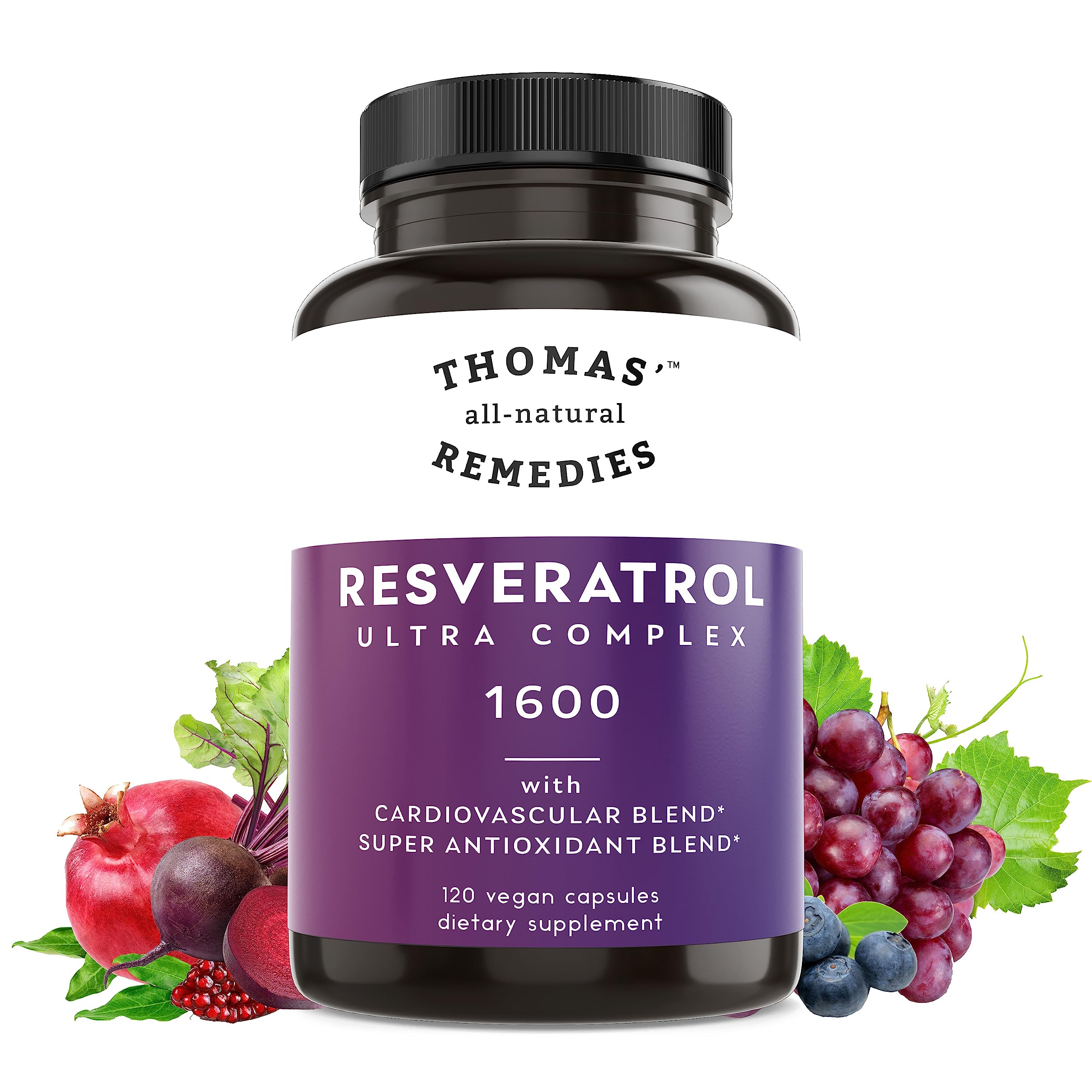 Thomas' all-natural Remedies dosage insert shows a simple 2-capsule daily plan.