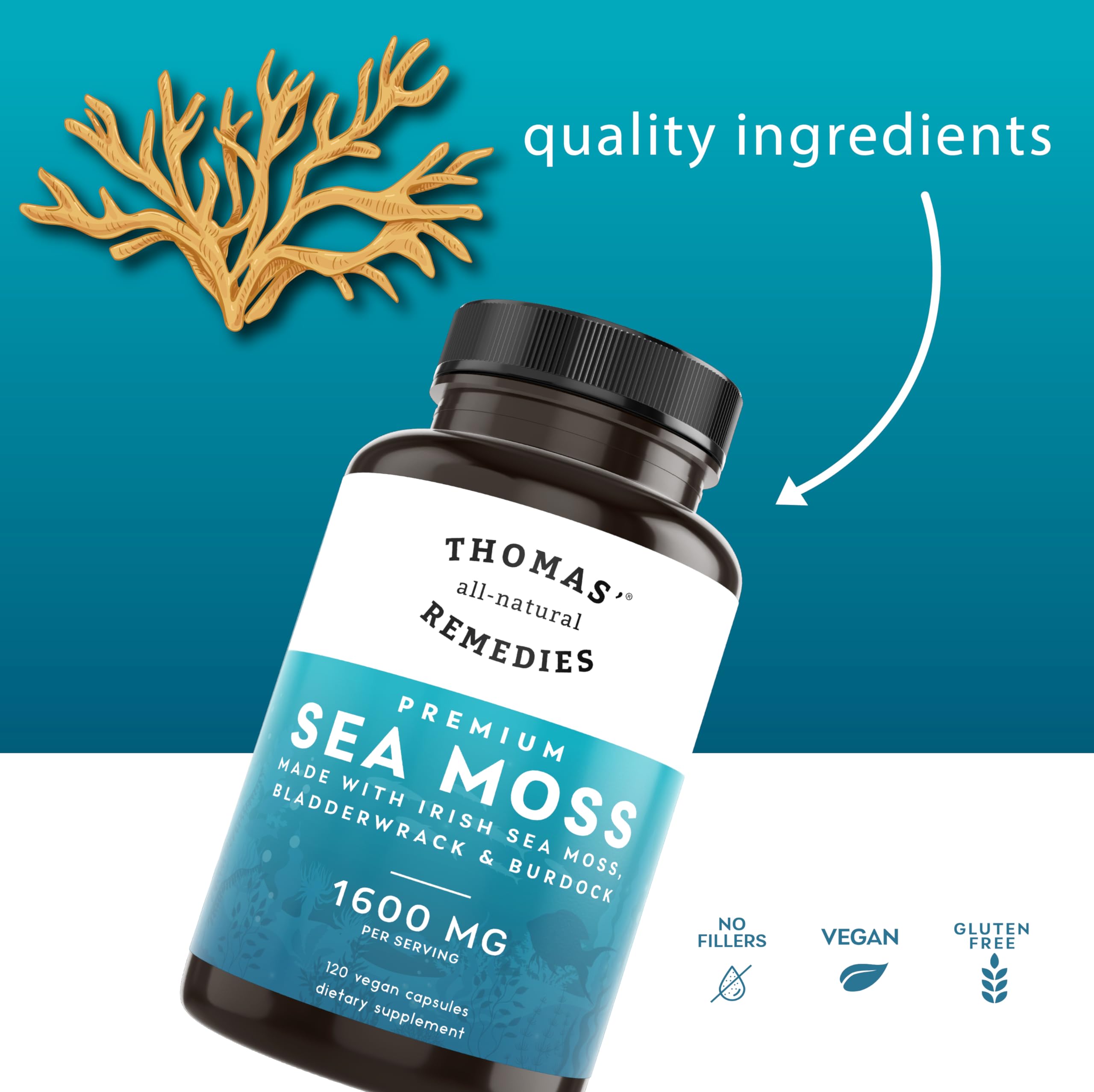 Thomas' All-Natural Remedies organic sea moss powder features natural texture.