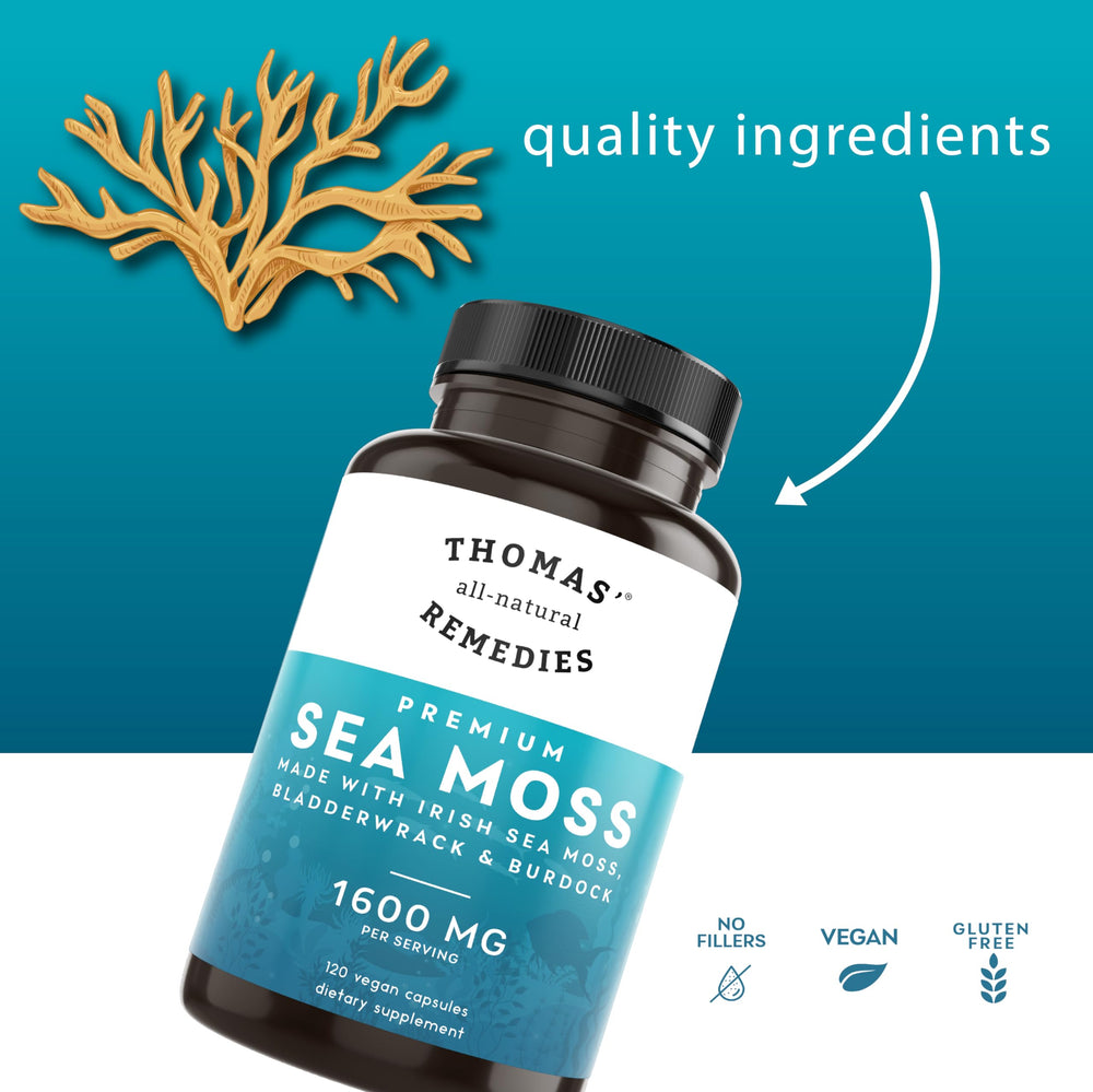Thomas' All-Natural Remedies organic sea moss powder features natural texture.