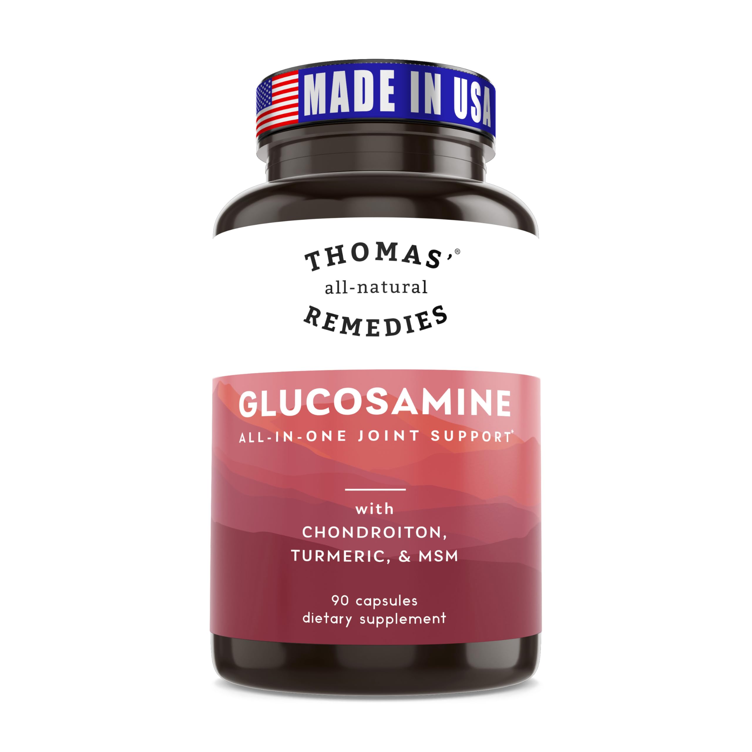 Thomas' all-natural Remedies Glucosamine Chondroitin bottle promotes daily joint comfort.