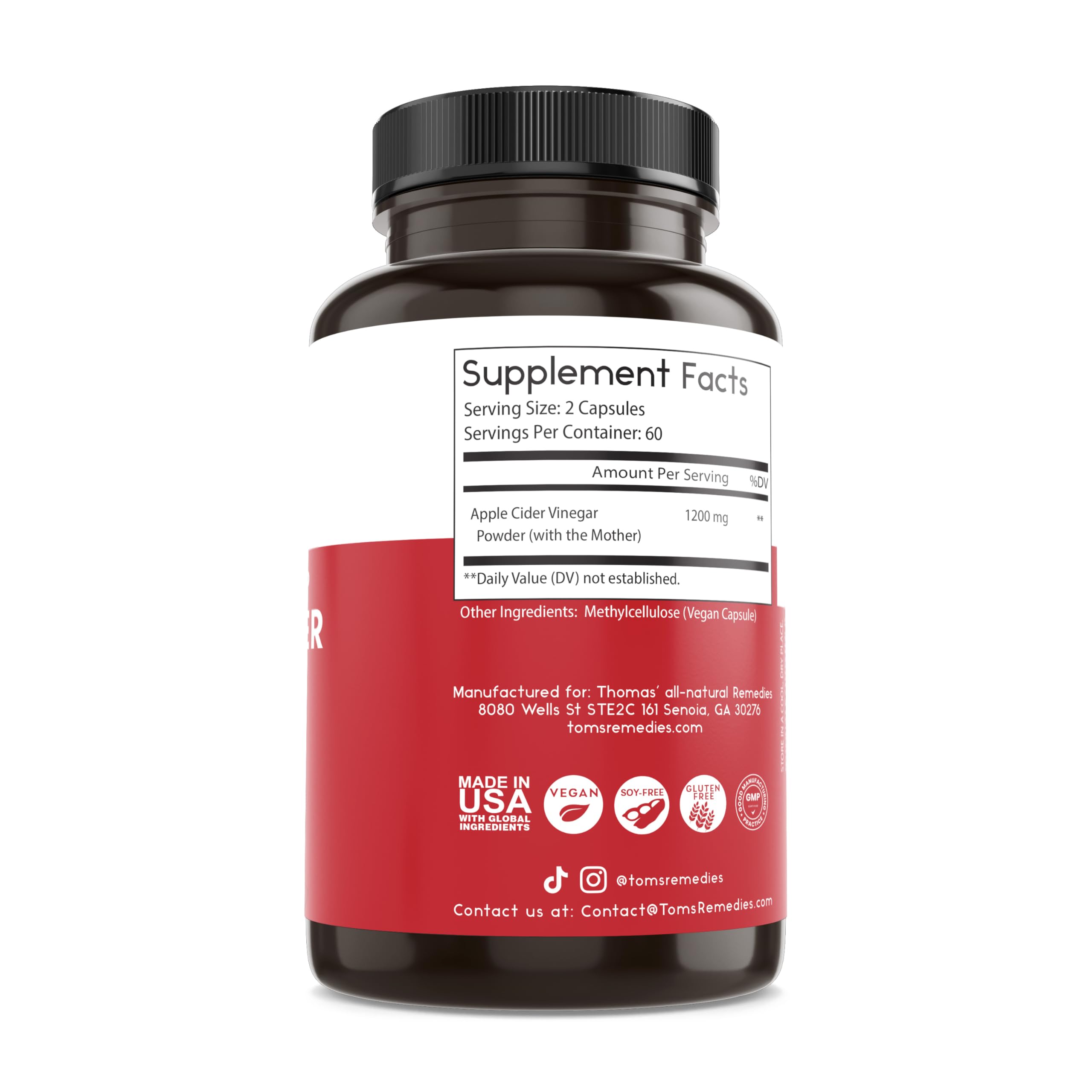 Ingredients list on Thomas' bottle emphasizes non-GMO and gluten-free formula.
