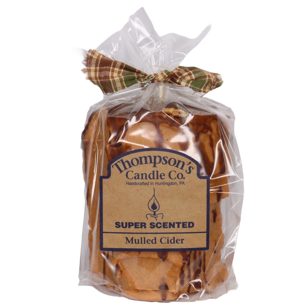Thompsons Candle Co Mulled Cider Pillar Med creates a cozy autumn aroma.
