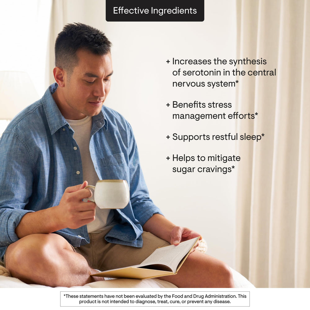 THORNE 5-HTP bottle shown with clean, gluten-free, dairy-free purity.