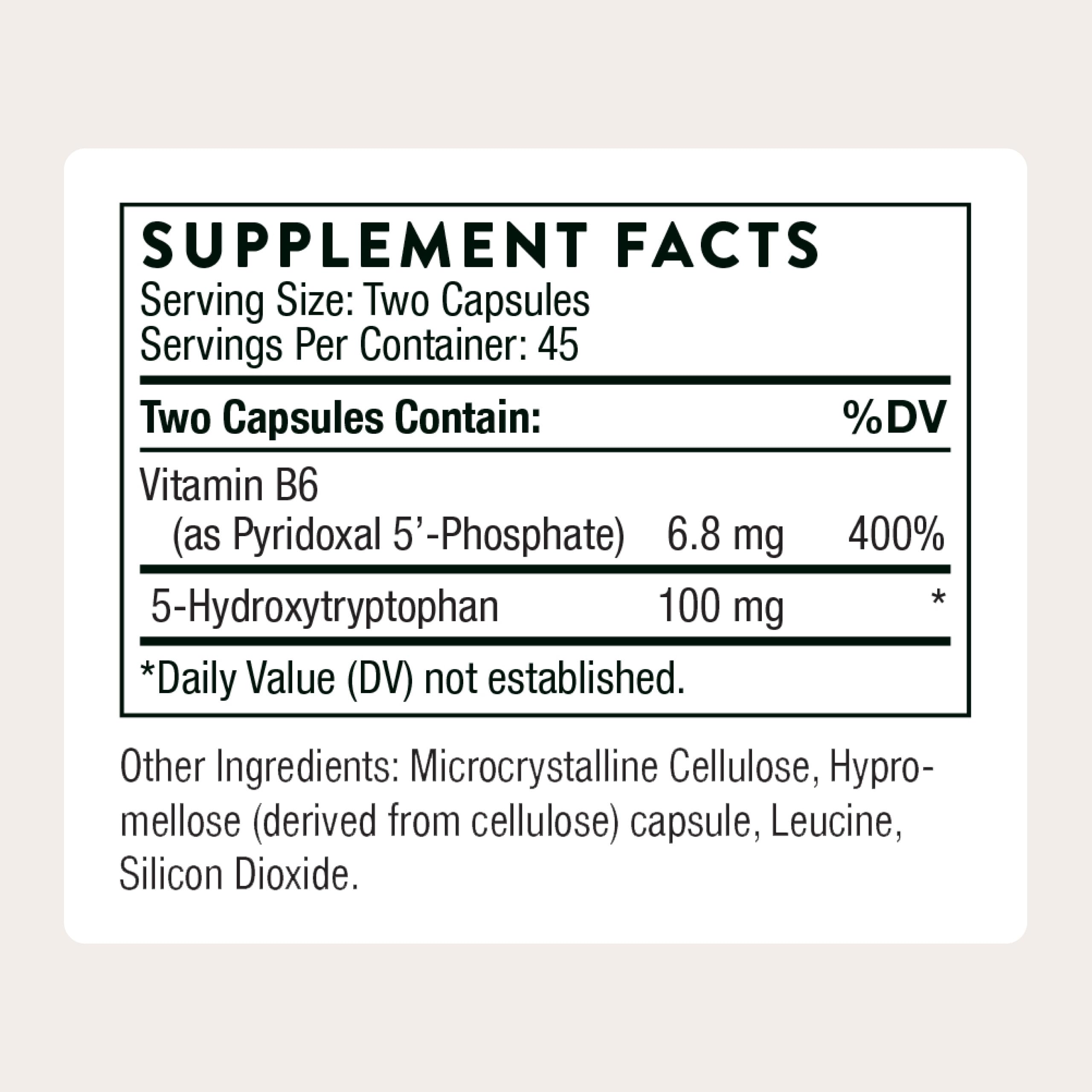 THORNE 5-HTP capsules being poured for easy daily use.