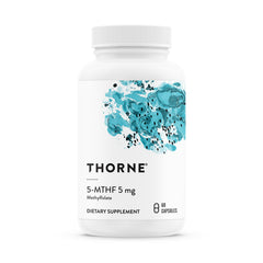 THORNE 5-MTHF bottle closeup highlights active folate support for daily wellness.