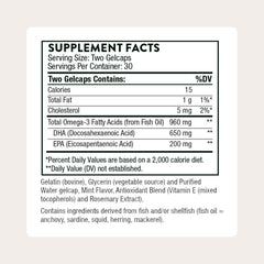 THORNE Advanced DHA capsules mint close-up showing easy swallowing and pleasant taste.