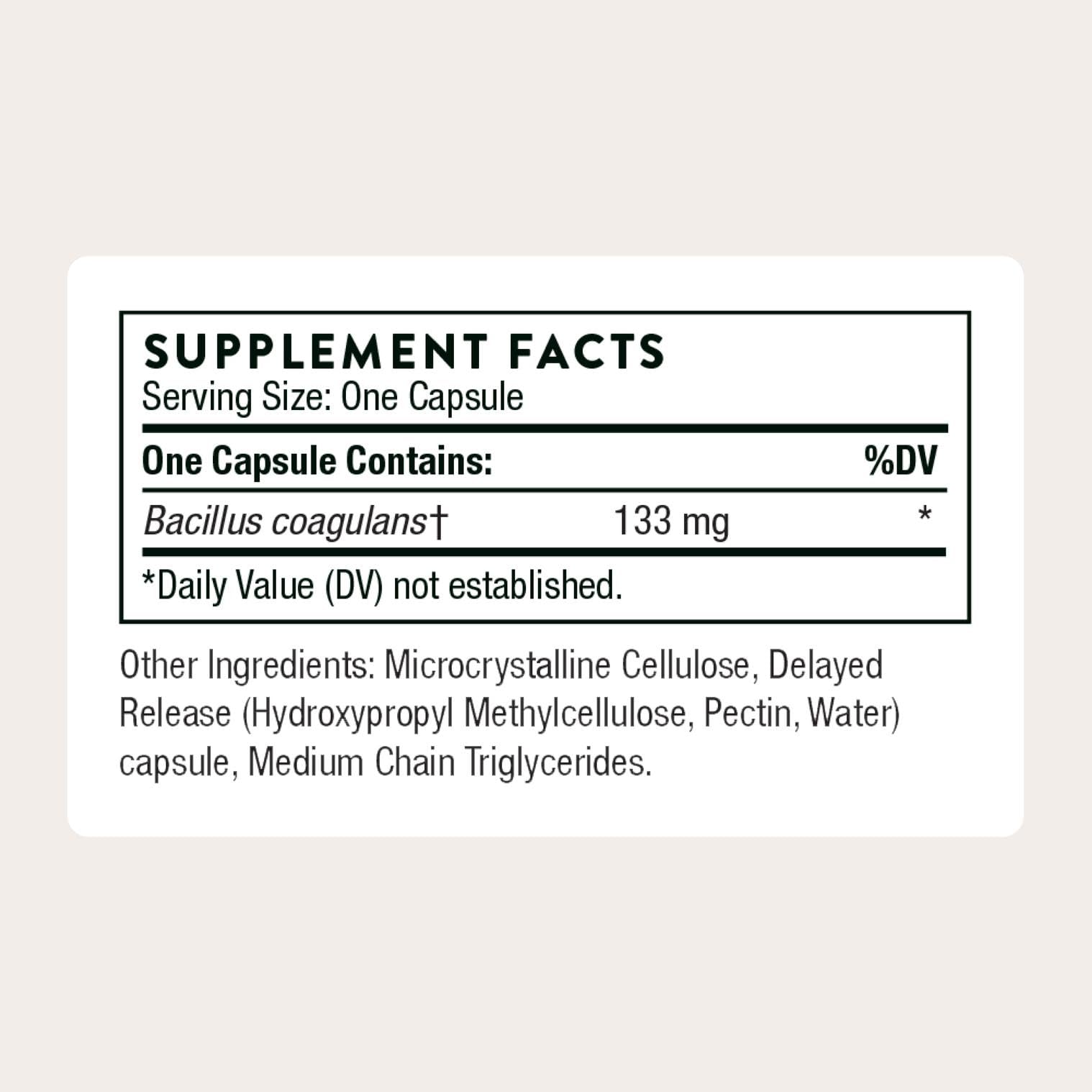 THORNE probiotic label with third-party testing confirms accuracy and safety.