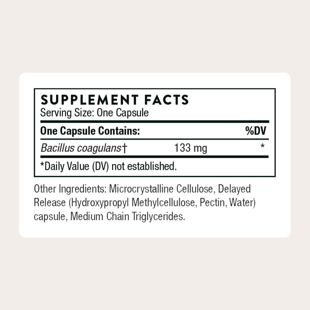 THORNE probiotic label with third-party testing confirms accuracy and safety.