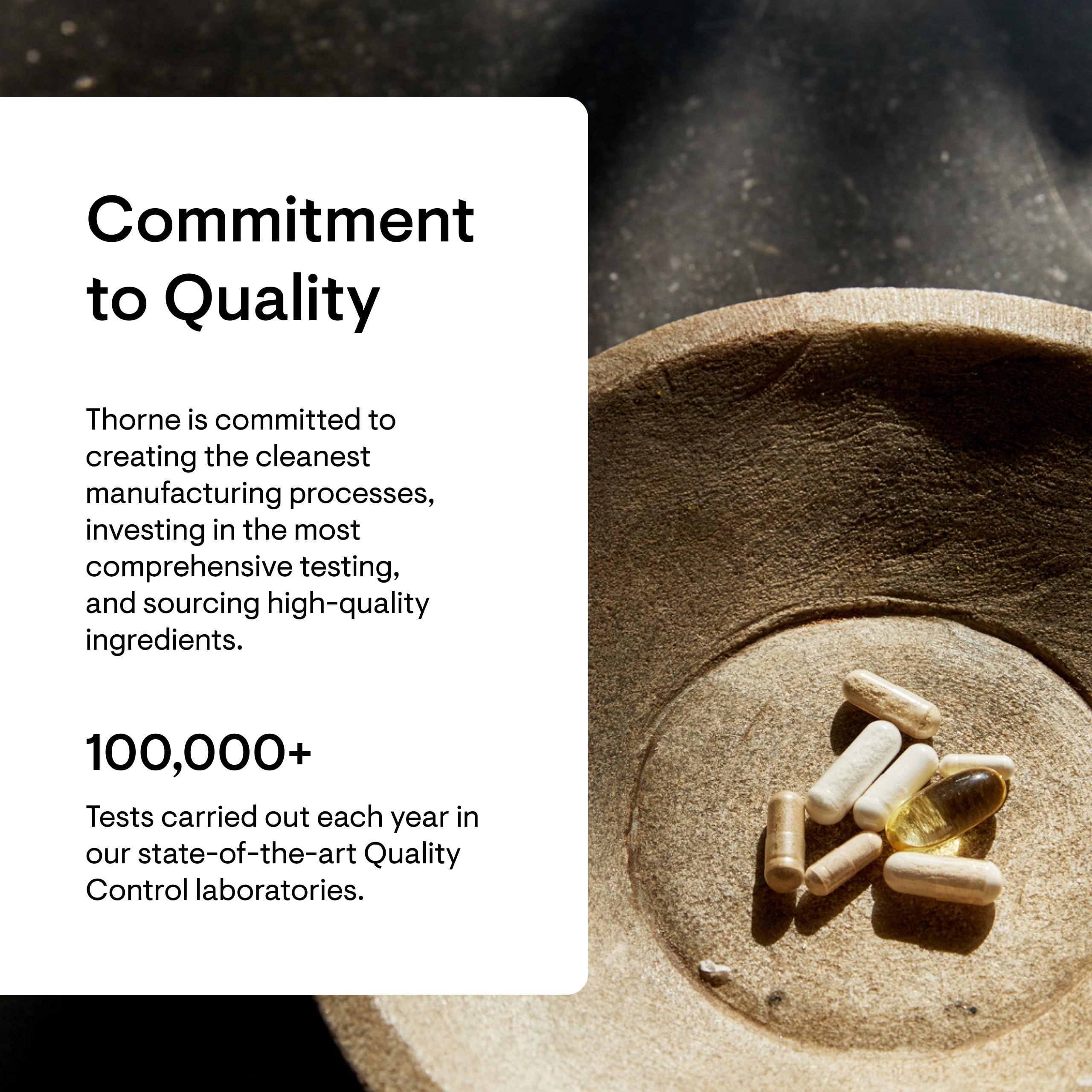 THORNE Basic Nutrients 2/Day dosing scene with two capsules for easy routine.