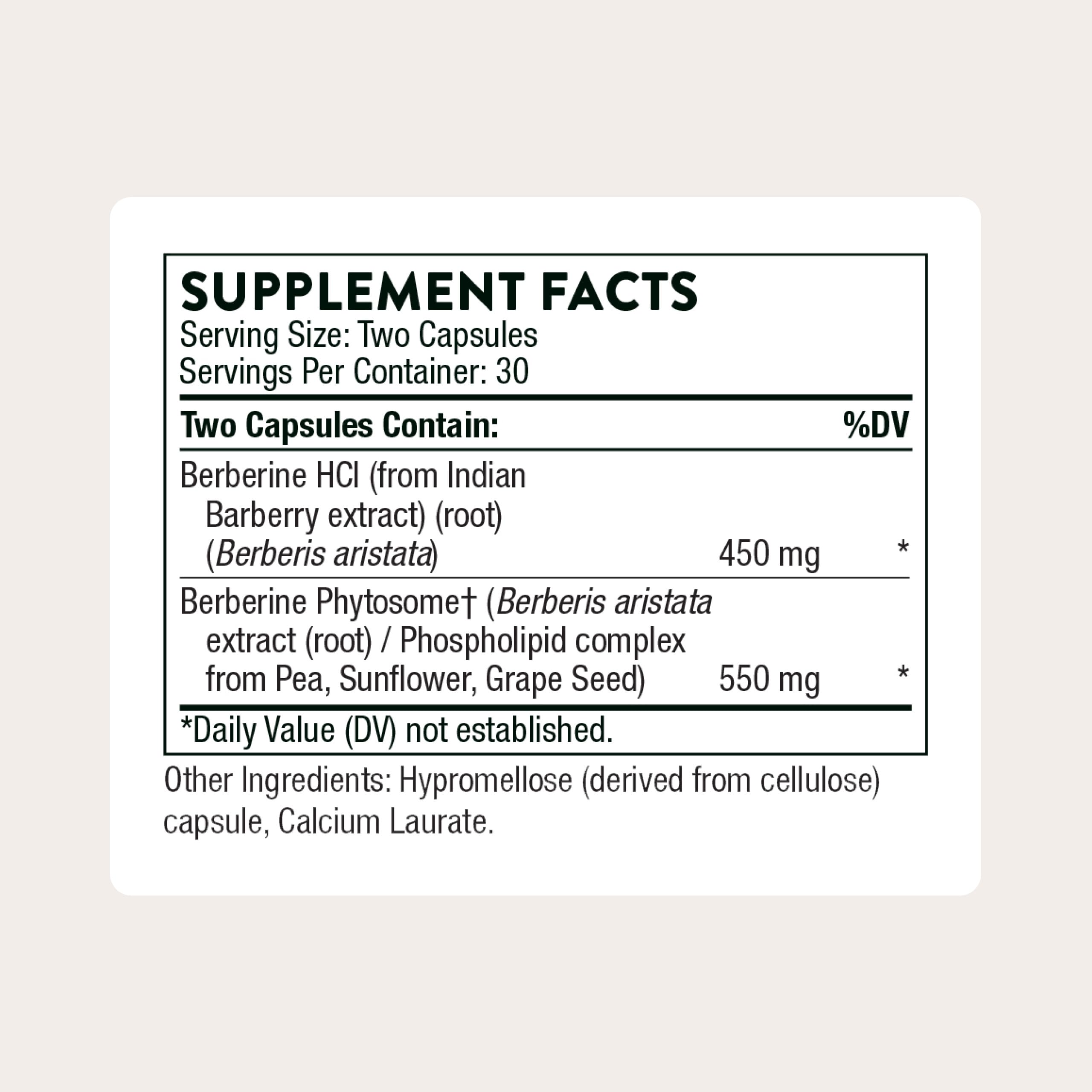 THORNE Berberine bottle-label highlighting phytosome plus botanicals.