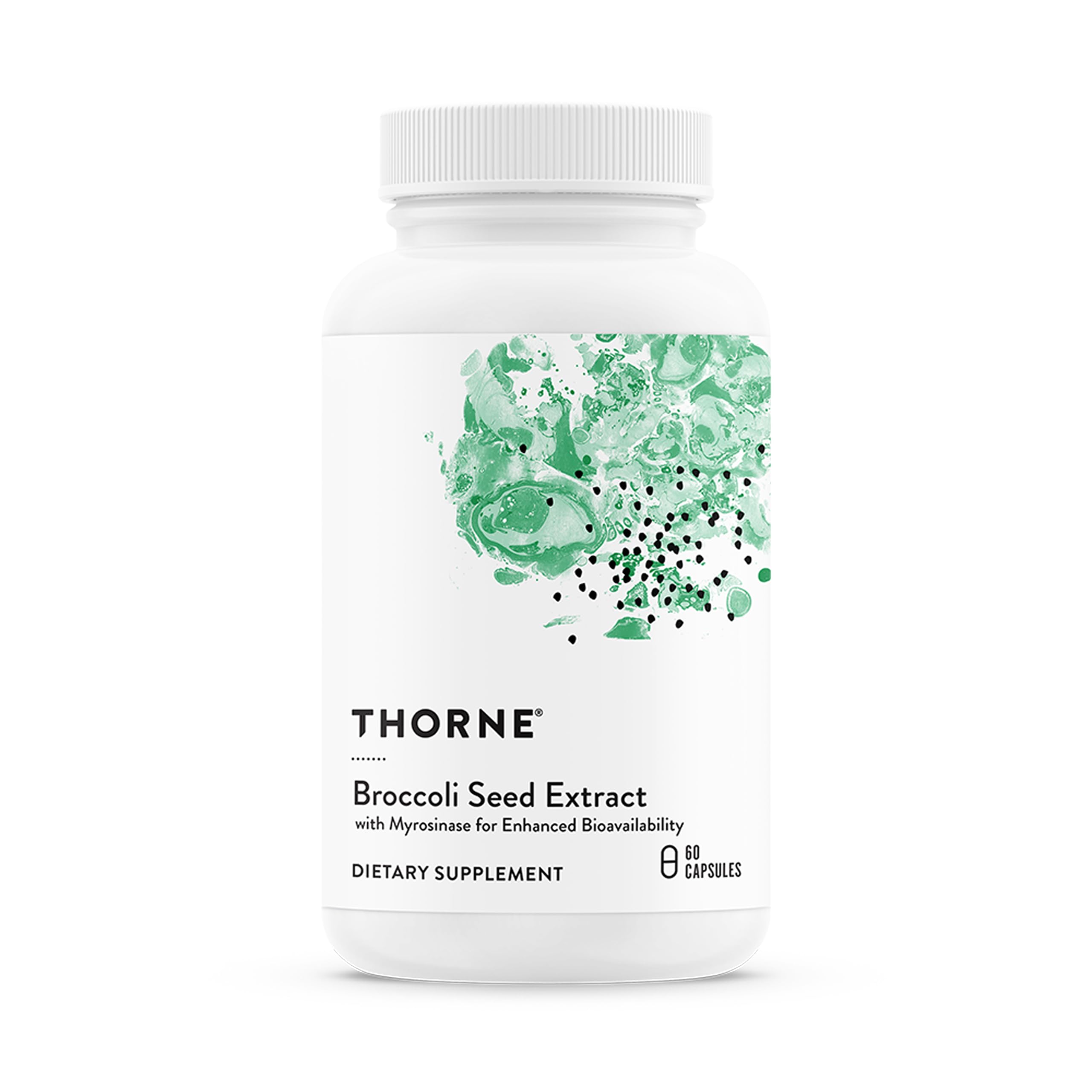 Thorne broccoli seed extract bottle-front showing capsules for daily antioxidant support and liver health.