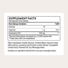 THORNE CoQ10 bottle label closeup showcases gluten-free and dairy-free formulation.