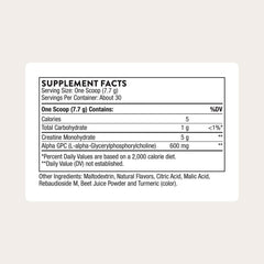 THORNE Creatine Alpha-GPC scoop dispensing powder for consistent dosing.