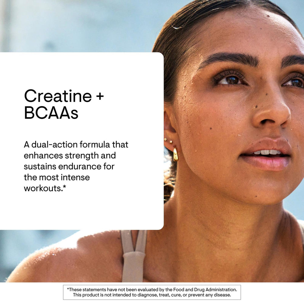 THORNE Creatine + BCAAs micronized creatine powder close-up showing fine texture for quick mix