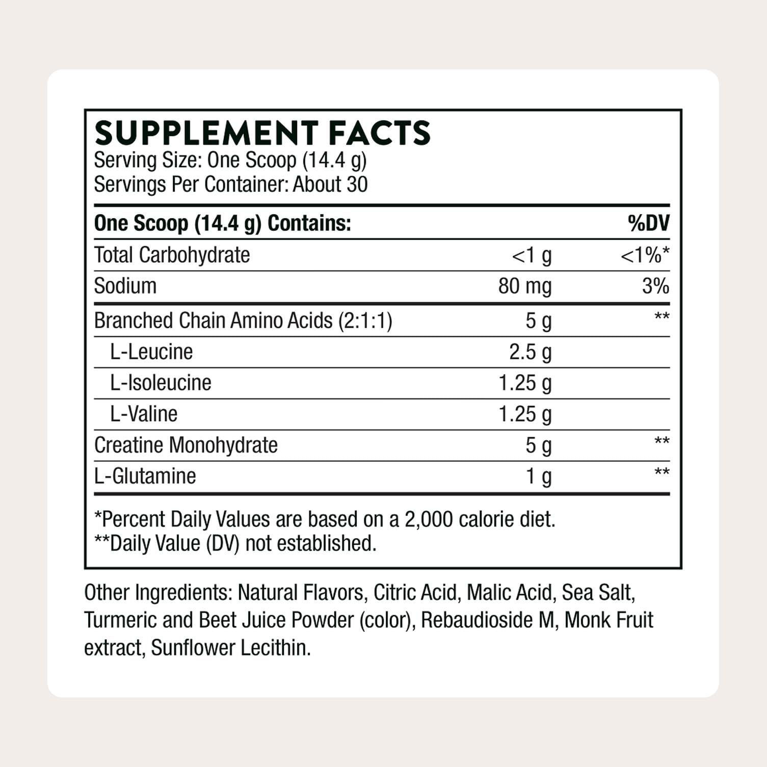 THORNE Creatine + BCAAs nutrition panel highlighting ingredient profile for training readiness