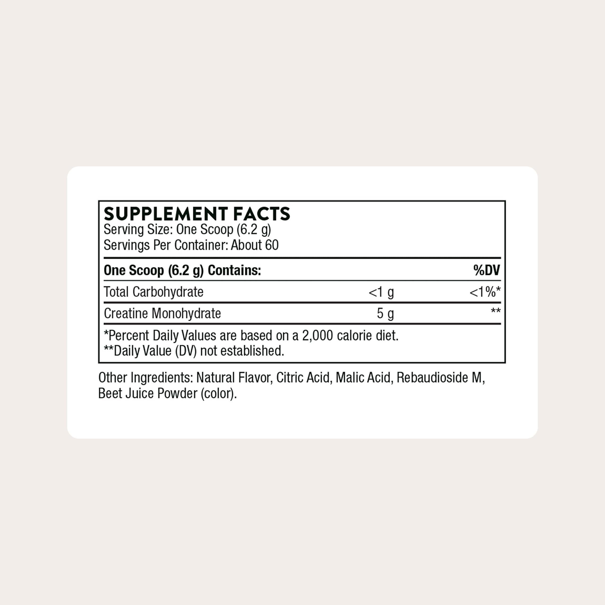THORNE Creatine measuring scoop shows precise 5 g dosing for workouts.