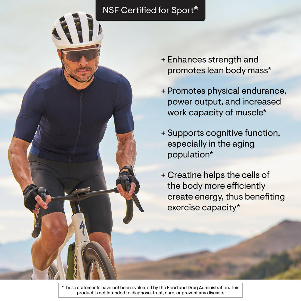 THORNE Creatine NSF-certified label close-up for sport safety claims.