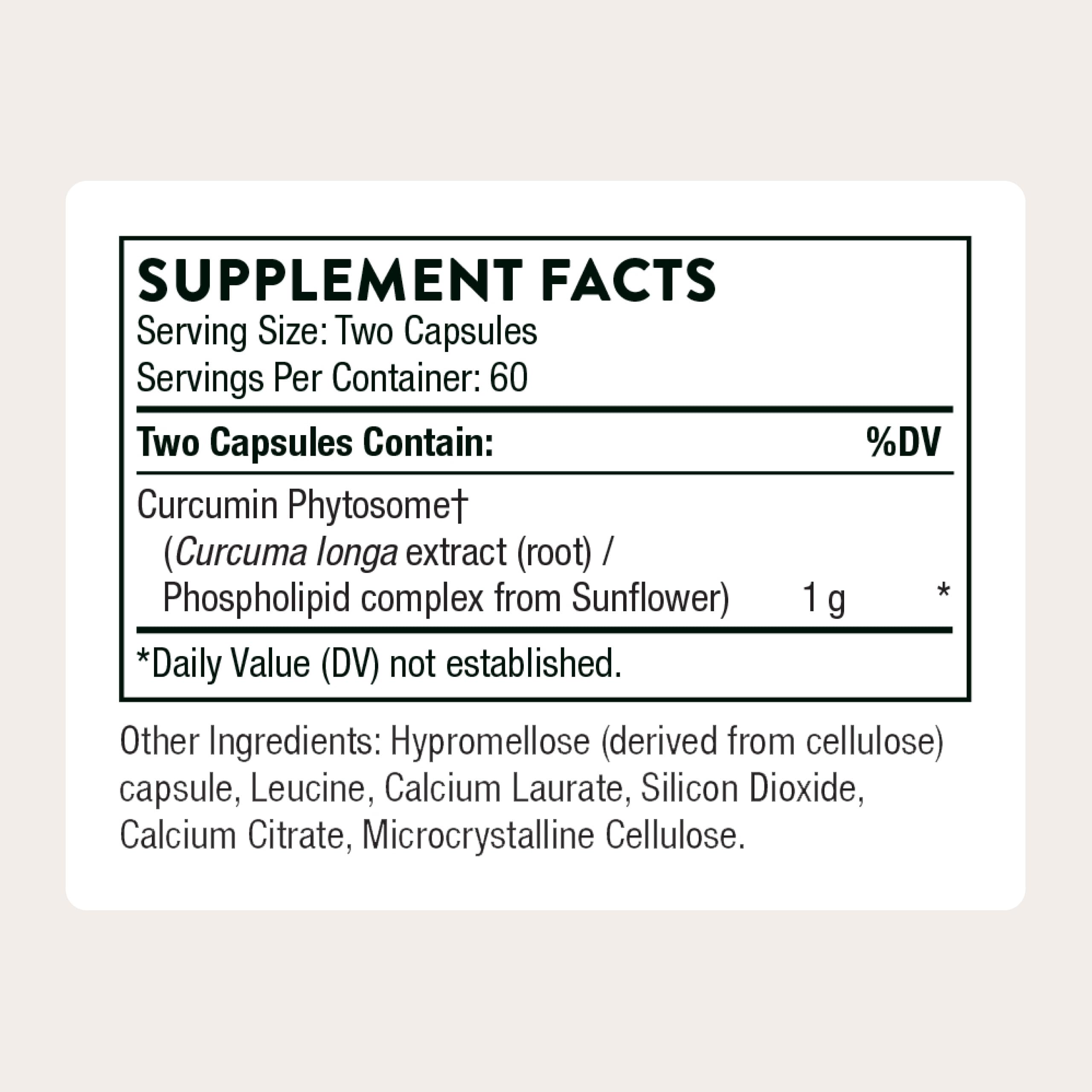 THORNE Curcumin Phytosome label highlights Meriva science and serving size