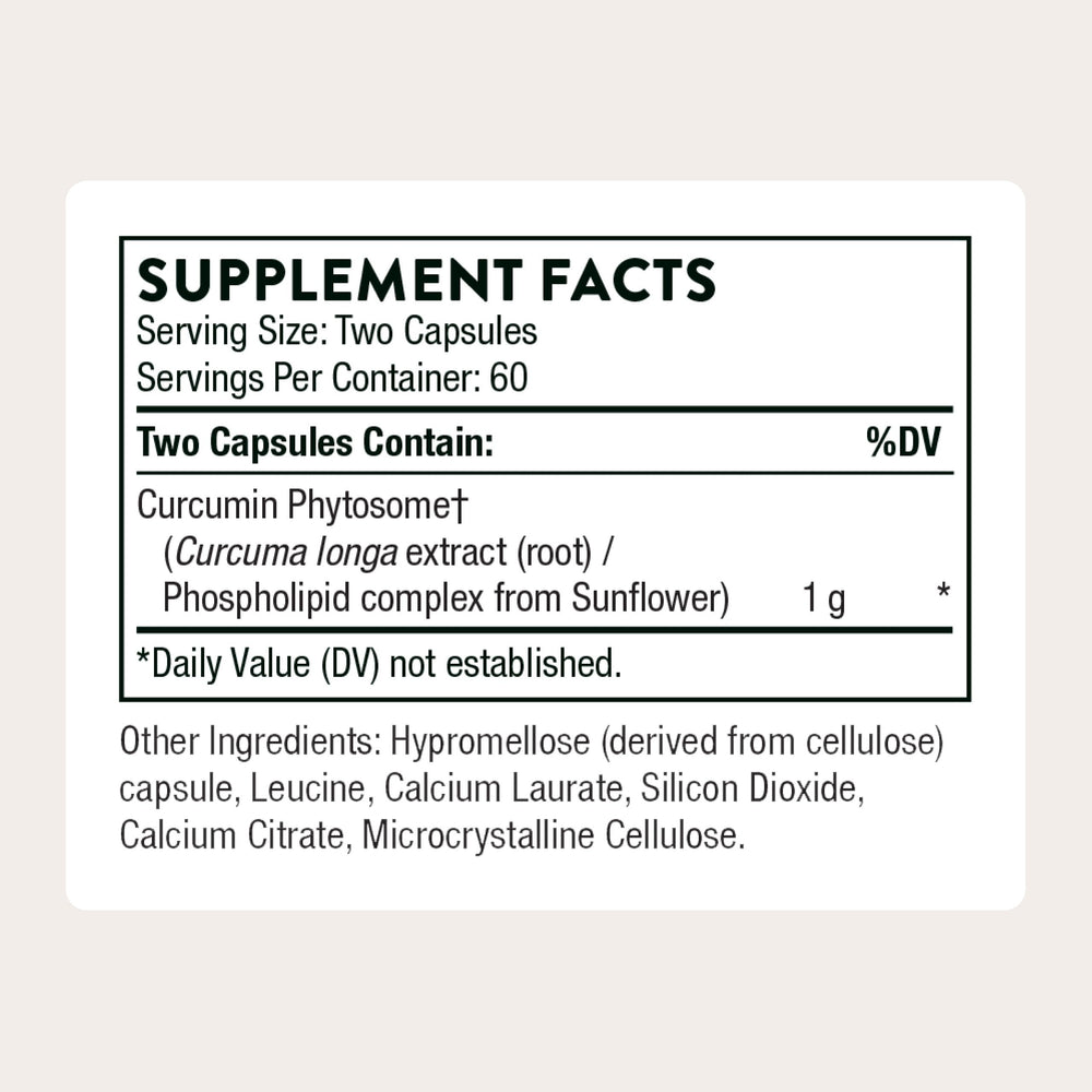 THORNE Curcumin Phytosome label highlights Meriva science and serving size