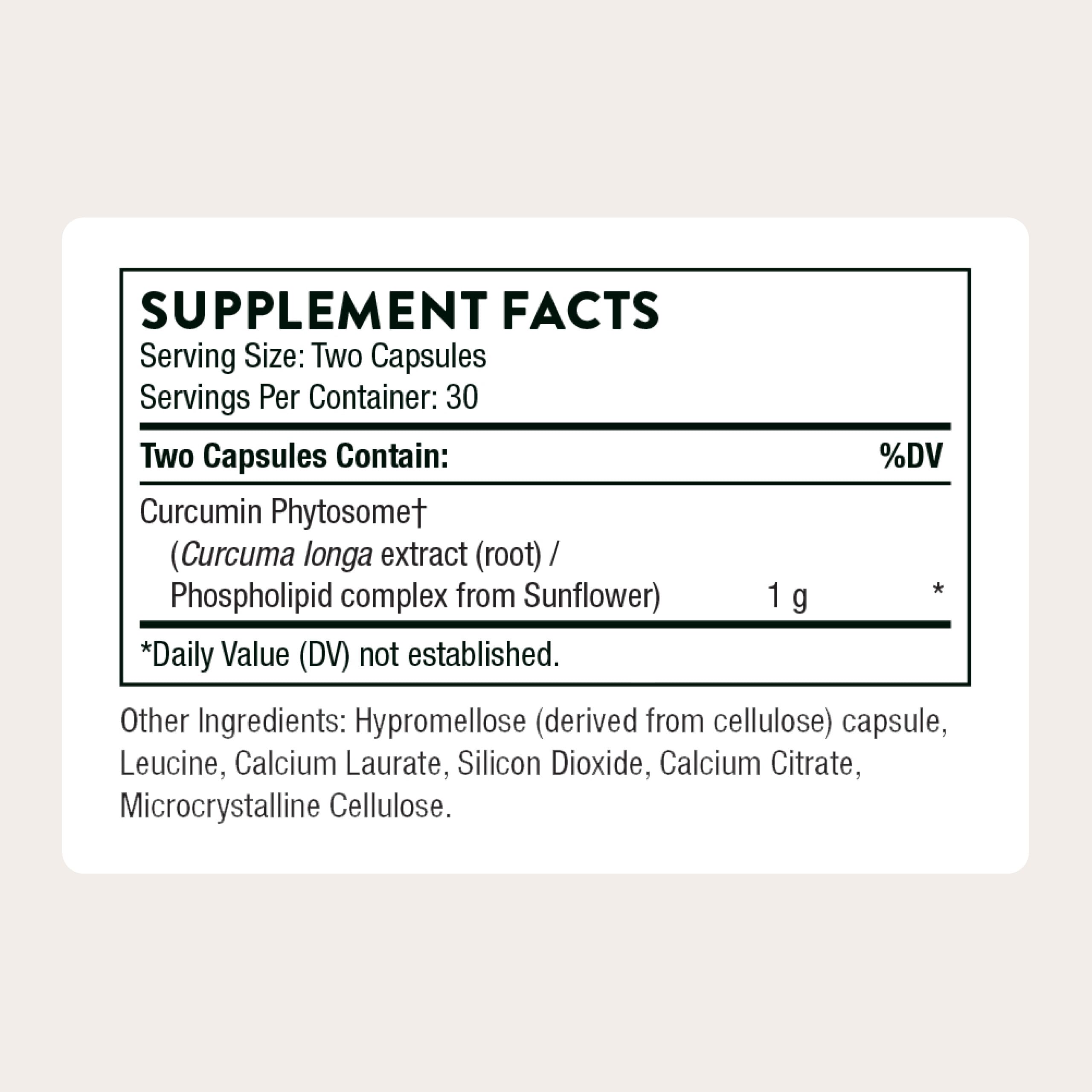 Close-up of THORNE Curcumin Phytosome Meriva capsules for daily use.