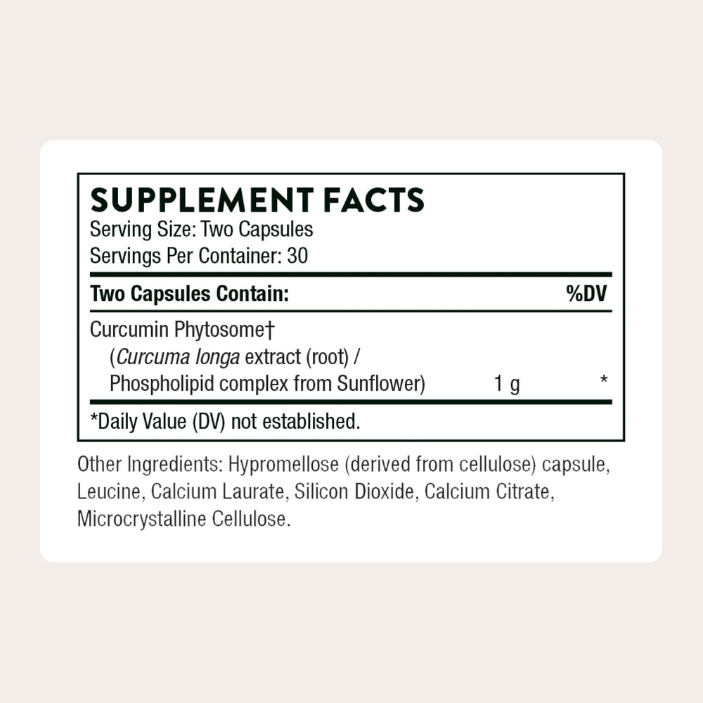 Close-up of THORNE Curcumin Phytosome Meriva capsules for daily use.