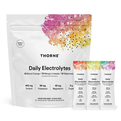 THORNE Daily Electrolytes stick-pack on the go supports hydration during workouts.