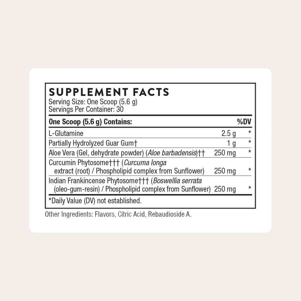 Thorne EnteroMend bottle label detail highlighting key ingredients